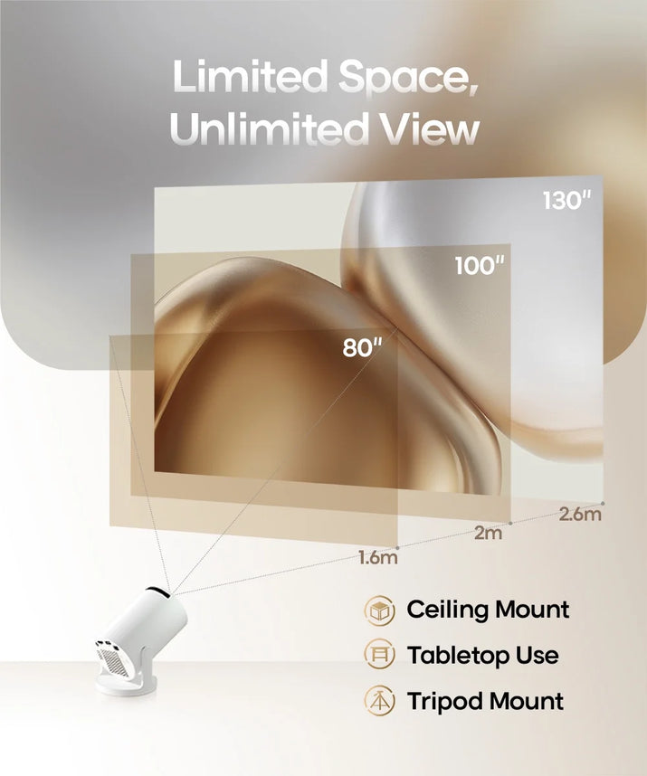 Experience Stunning 4K with the HY300 Pro Mini Projector - Portable, WiFi 6 & Bluetooth 5.4, Auto Keystone, 180° Rotatable for Ultimate Home Theater Enjoyment